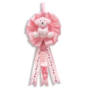 Baby Birth Announcement Ribbon with Plush Puppy Dog - It's a Girl
