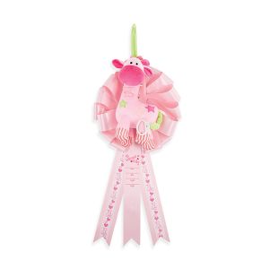 Baby Birth Announcement Ribbon with Plush Musical Giraffe - It's a Girl