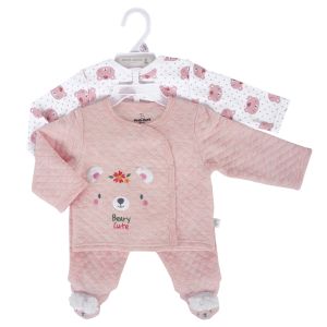 3-Piece Quilted Cardigan Baby Clothing Set - Beary Cute