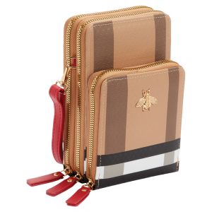Plaid 3-Compartment Crossbody with Bee Ornament
