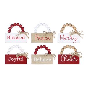 Wood Christmas Mini Signs With Blessing Bead Hangers
