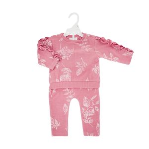 2-Piece Baby Shirt & Pant Set With Ruffled Sleeves - Rose Pink