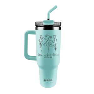 Kerusso 40-Ounce Stainless Steel Mug With Straw - Grow in Grace