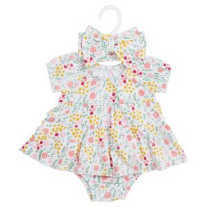 Baby Bodysuit Dress with Headband - Pink Floral Print