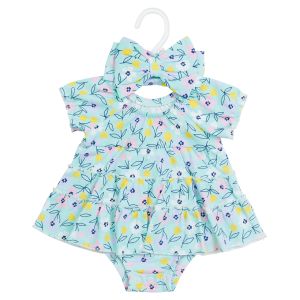 Baby Bodysuit Dress with Headband - Mint Floral Print