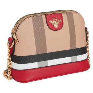 Plaid Dome Crossbody Purse with Bee Ornament