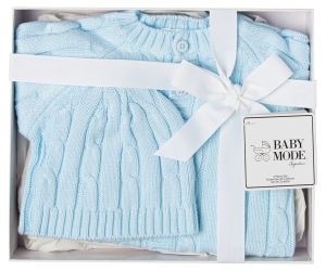 2-Piece Baby Cotton Knit Cardigan and Hat Set - Blue