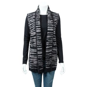 Black & Gray Animal Print Knit Vest With Pockets