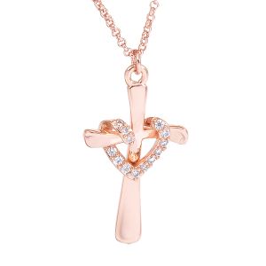Amanda Blu Cross Heart Necklace - Rose Gold