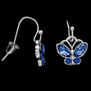 Julia Harper Earrings - Silver Butterfly with Blue Crystals