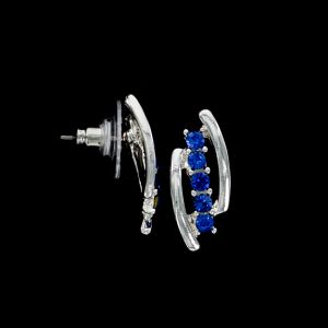 Julia Harper Earrings - Silver Post with Blue Stone Rows