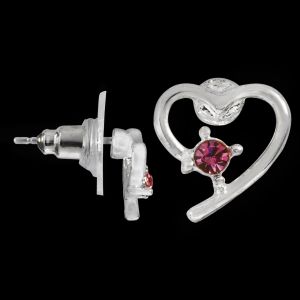 Kelli's Select Earrings - Silver-Tone Open Heart with Pink Stone