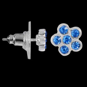 Kelli's Select Earrings - Silver-Tone Flower with Blue Crystals