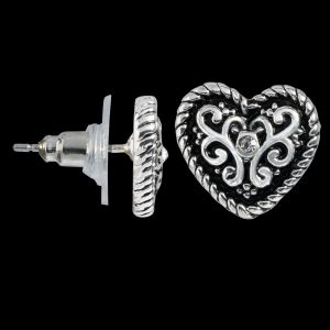 Kelli's Select Earrings - Silver-Tone Bali Heart with Crystal