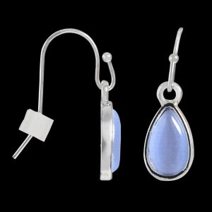 Kelli's Select Earrings - Silver-Tone Fish Hook with Blue Cat's Eye Teardrop