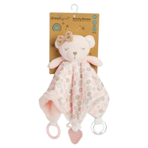 Wholesale Pink Bear Activity Blankie | Kelli's Gifts
