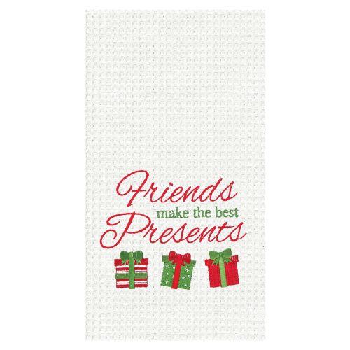 Embroidered Waffle Weave Kitchen Towel - Friends Make the Best Presents