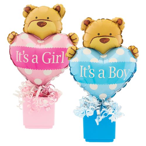 Baby Kelliloons with Cube of Candy & Bear Balloon - Boy & Girl