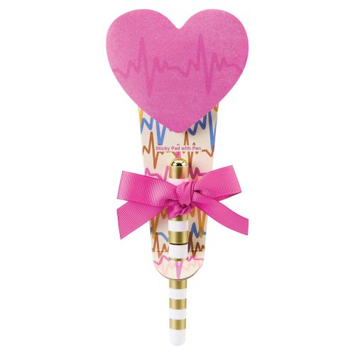 Sticky Notes Pad & Pen Set - Pink Heartlines
