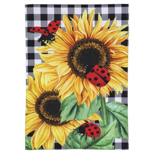 Burlap Garden Glag with Sunflower & Ladybug Design