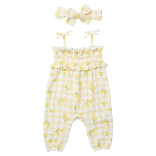 2-Piece Cotton Gauze Baby Set with Coverall & Headband - Lemons