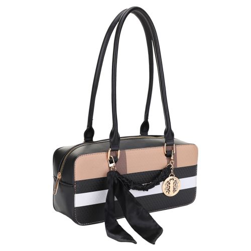 Color Block Satchel Purse with Scarf Accent