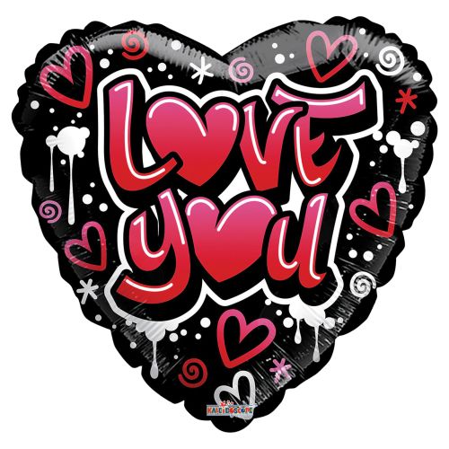 Love You Graffitti Foil Balloon - Bagged