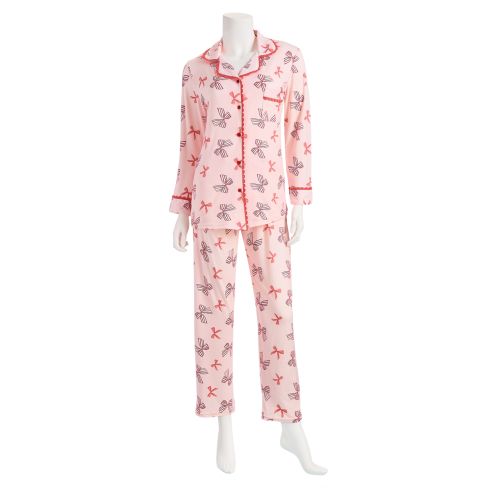 Soft Poly-Spandex Pajama Set - Pink Bows