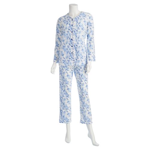 Brushed Pointelle Button-Front Pajama Set - Blue Floral