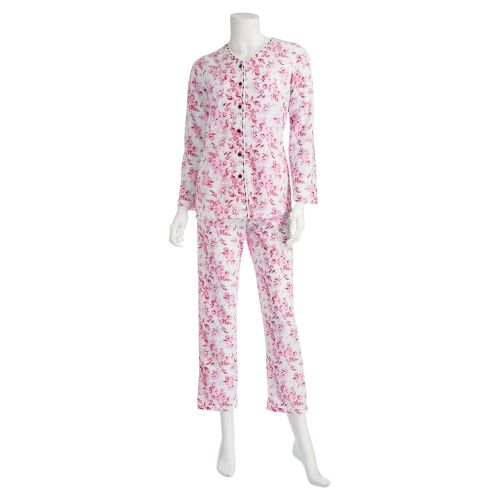Brushed Pointelle Button-Front Pajama Set - Pink Floral