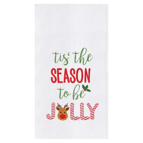 Embroidered Flour Sack Kitchen Towel - 'Tis the Season to Be Jolly