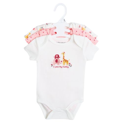 3-Piece Baby Bodysuits - Pink Animals