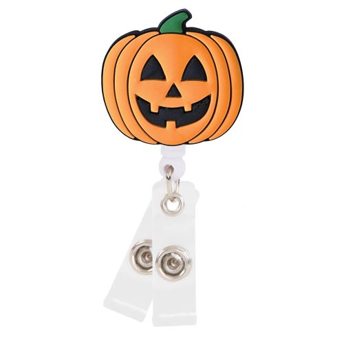 3D Rubber Retractable Badge Reel - Jack-O-Lantern