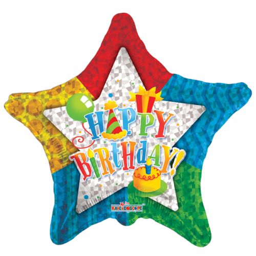 Happy Birthday Patterned Star Foil Balloon
