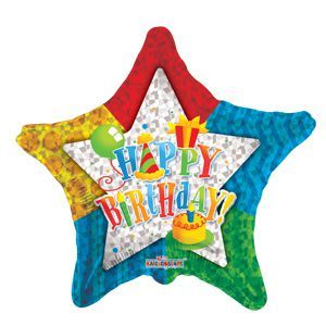 Happy Birthday Patterned Star Foil Balloon - Bagged