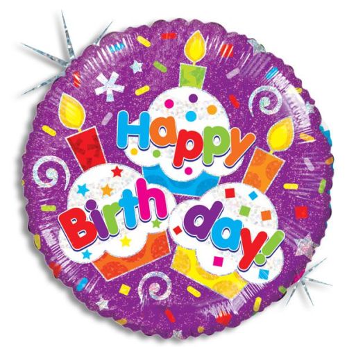 Birthday Cupcakes Holographic Foil Balloon