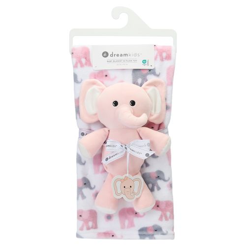 Flannel Baby Blanket & Plush Toy - Pink Elephant