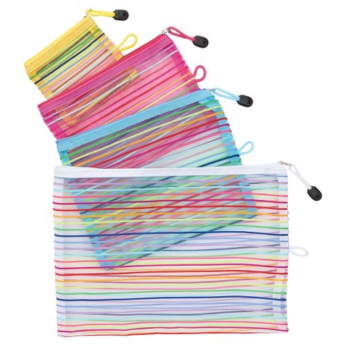 4-Piece Mesh Pouch Organizer & Travel Set - Multi-Stripe