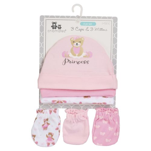 6-Piece Infant Cap & Mitten Set - Princess
