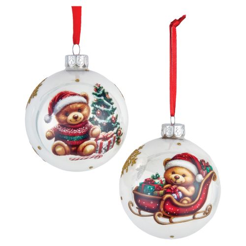 Pearl White Decal Teddy Bear Glass Balls
