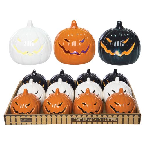 Light Up Ceramic Scary Pumpkin