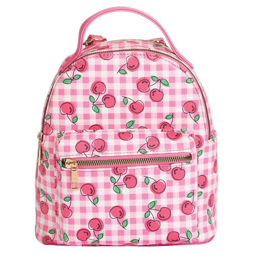 Vegan Leather Backpack - Cherries & Gingham
