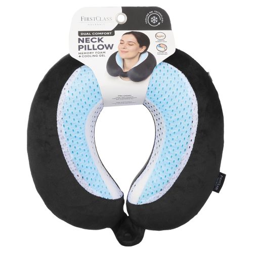 Memory Foam Neck Pillow with Cooling Gel - Black