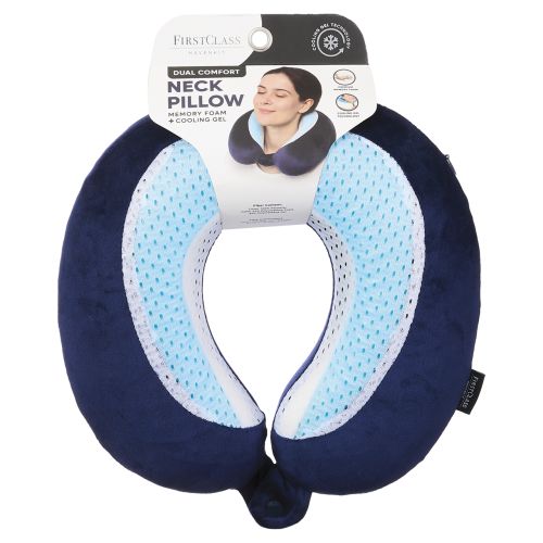 Memory Foam Neck Pillow with Cooling Gel - Navy