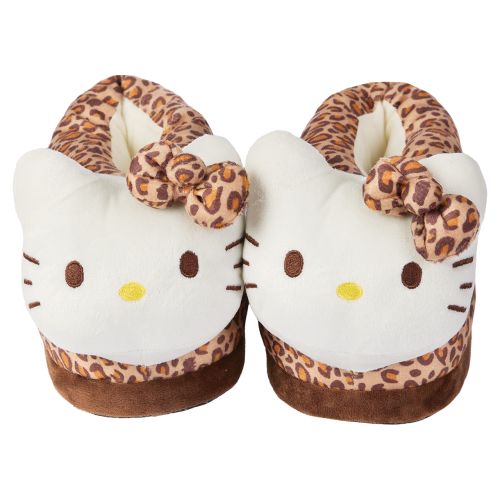 Women's Hello Kitty Head Puff Cheetah Print Slippers