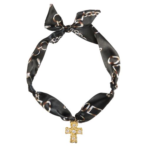 Pendant Scarf Necklace with Gold Cross Charm