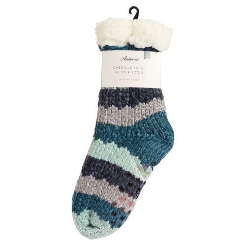 Chenille Cable Knit Socks with Sherpa Lining - Striped