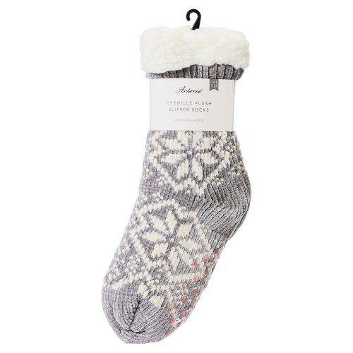 Chenille Cable Knit Sherpa Lined Socks - Snowflake