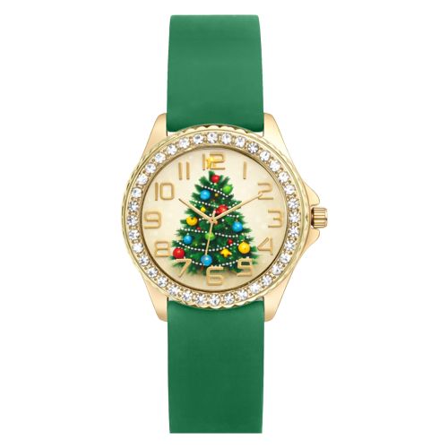 Women's Green Silicone Band Watch with Christmas Tree Dial