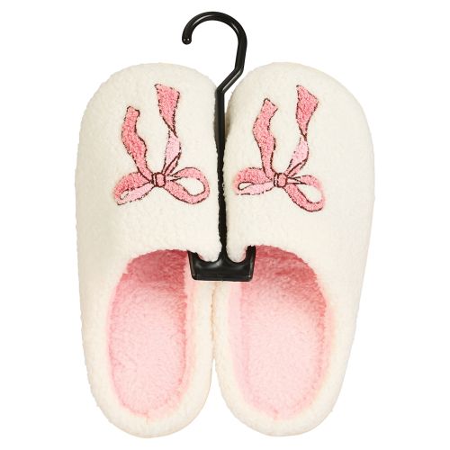 Women's Plush Slippers with Pink Bow Design